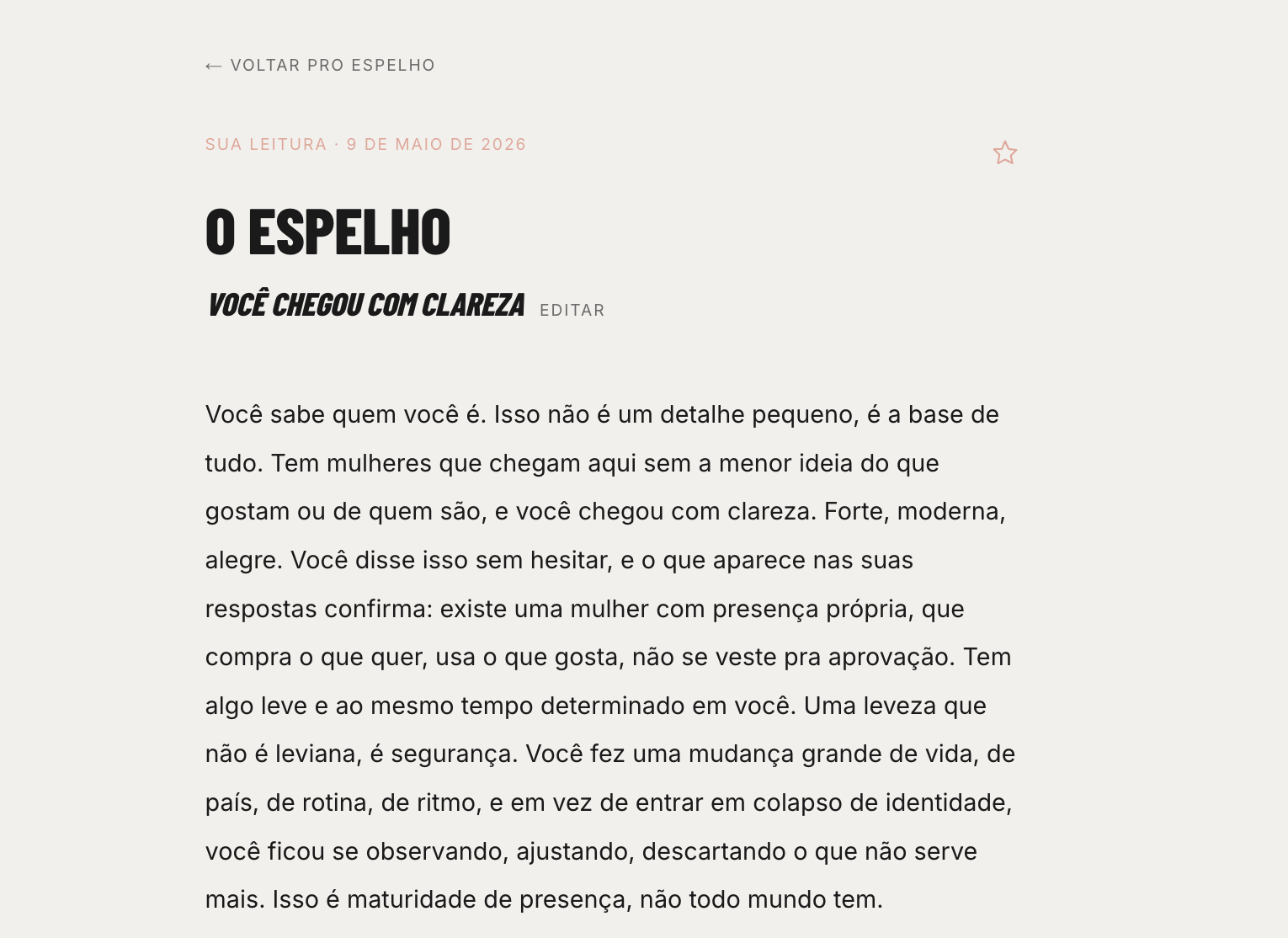 Leitura do Espelho da Personalidade escrita pela Flávia